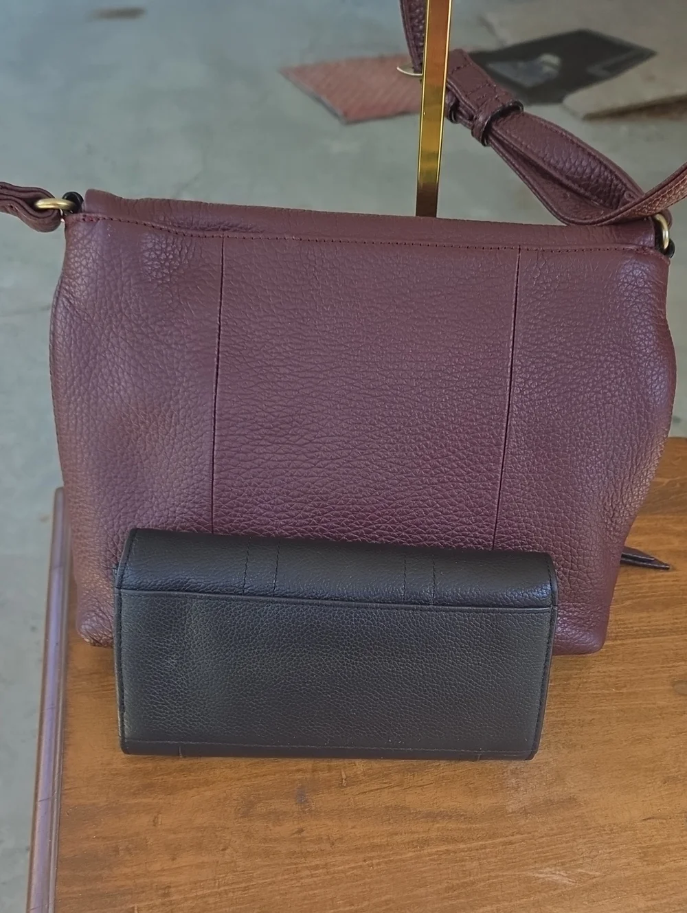 NWOT Tignanello Burgundy Leather Shoulder Bag w/ GUC Black Wallet $400 Retail